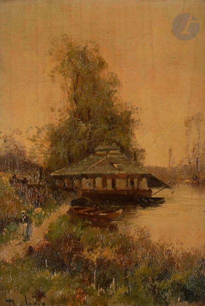 null Louis DUPUY (1854-1941)
Paysages lacustres
Deux huiles sur panneau.
Signées.
22...