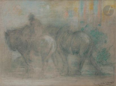 null Charles ANGRAND (1854 - 1926)
Le Matin : deux chevaux partant au labour
Pastel...