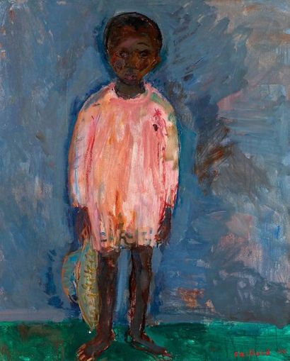 null Christian CAILLARD (1899-1985
)Young
 black child, 1964Oil on isorel.
 Signed...