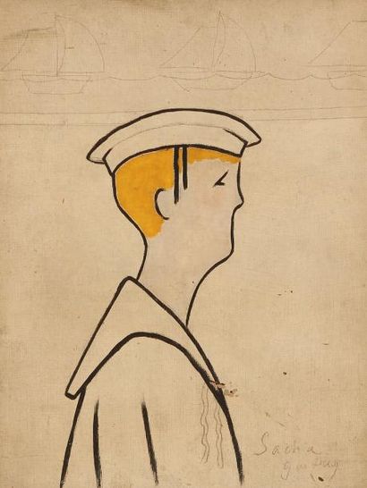 Sacha GUITRY Le Petit Marin. Huile et crayon sur toile, signé en bas à droite au...