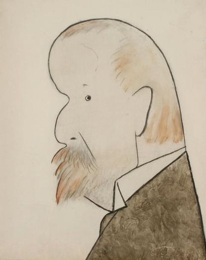 Sacha GUITRY Jules Renard. Dessin original à l'encre de Chine et gouache, signé en...