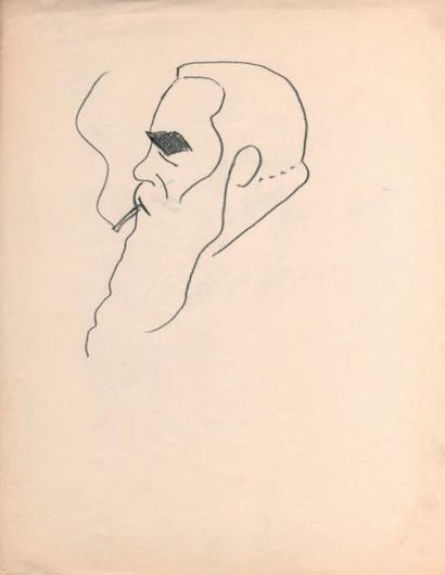 Sacha GUITRY Claude Monet. Dessin original au crayon noir. 27 x 21 cm. Tête de Claude... Gazette Drouot