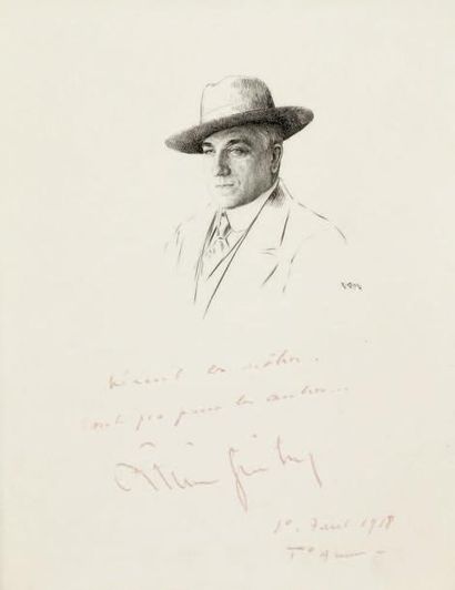 Robert KASTOR Lucien Guitry, 1918. Encre de Chine, signée sur le côté droit; avec...