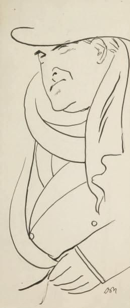 Ion DON (1894-1985) Lucien Guitry. Dessin à la plume sur trait de crayon, signé en...