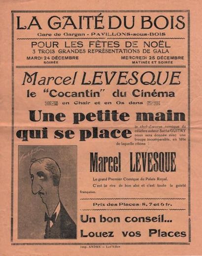 [Marcel LÉVESQUE (1877-1962)] 24 Programmes et 7 tracts et cartons d'invitation,...