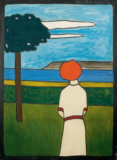 Sacha GUITRY Femme devant un paysage, [vers 1920 ?]. Huile sur toile. 113 x 84 cm....
