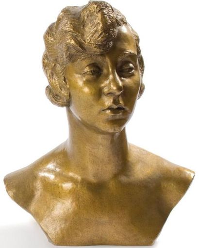 Paul RÖTHLISBERGER (1892-1990) Buste d'Yvonne Printemps. Sculpture en bronze doré,...