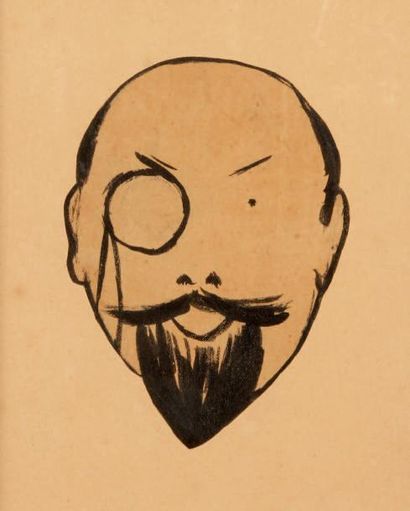 Sacha GUITRY Alfred Capus, [1903]. Dessin original à l'encre de Chine, découpé et...