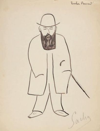 Sacha GUITRY Tristan Bernard, [vers 1903]. Dessin original à la plume, signé en bas...