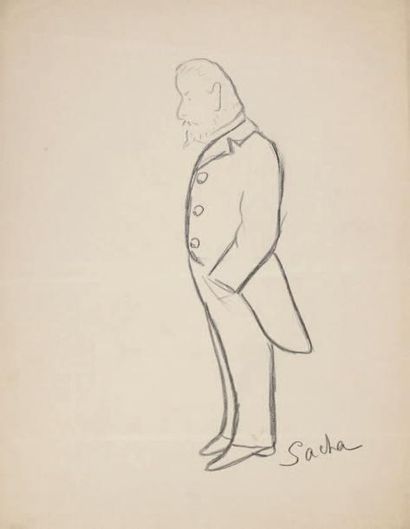 Sacha GUITRY Jules Renard, [vers 1903]. Dessin original au crayon noir, signé en...