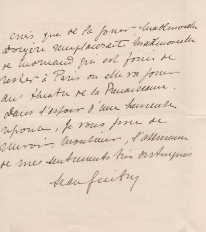 Jean GUITRY (1884-1920) comédien et journaliste, frère aîné de Sacha Guitry. 2 L.A.S.,...