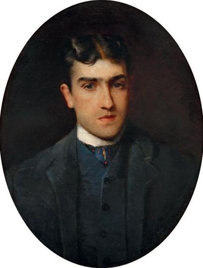 Constantin MAKOVSKY (1839-1915) Lucien Guitry, [vers 1882]. Huile sur toile ovale....