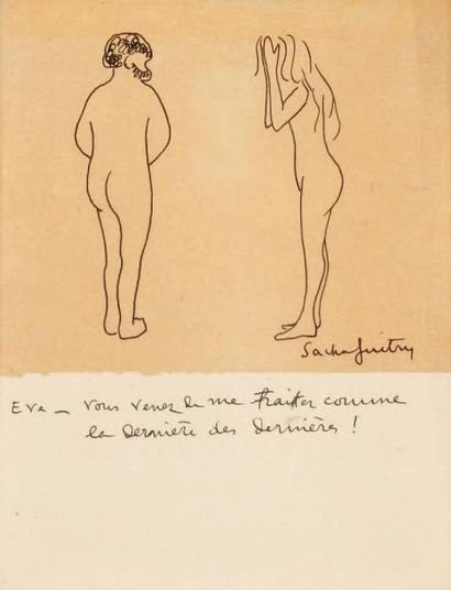 Sacha GUITRY Adam et Ève, [vers 1904]. Dessin original à la plume sur calque, signé...