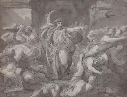 Attribué à Vincenzo CAMUCCINI (1773 - 1844) Le Christ chassant les marchands du Temple...