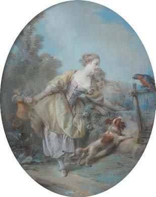 École FRANCAISE vers 1800 suiveur de François BOUCHER Deux jeunes filles avec un...