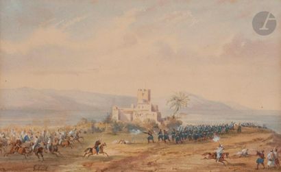null Gaspard GOBAUT (1814-1882)
Campagne d’Algérie, escarmouche
Fine aquarelle signée...