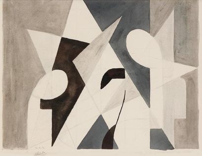 Maurice Miot dit MELITO (1920-1994) Composition, 1952 Crayon et aquarelle. Signé...