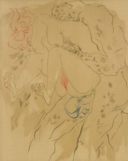André MASSON (1896-1987) Composition érotique Lithographie. Non signée. 65 x 50 cm...