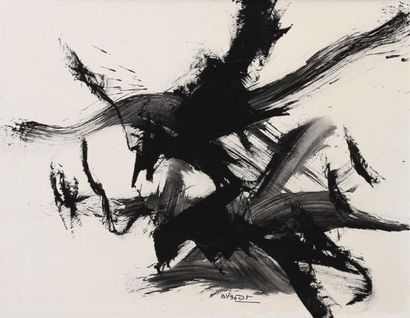 Bernard BYGODT (1939-2004) Composition abstraite Encre sur carton. Signée en bas...