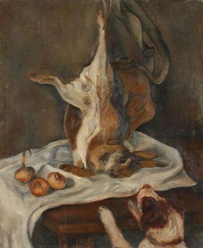 Maurice MOURLOT (1906-1983) Nature morte au lapin Huile sur toile. Signée en bas...
