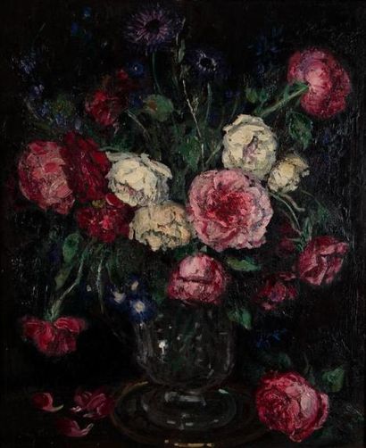 José-Herrerilla CRUZ HERRERA (1890-1972) Bouquet de fleurs Huile sur isorel. Signée...