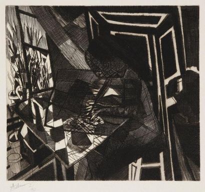 Henri-Georges ADAM (1904-1967) La Table à dessin, vers 1942. Burin. Signé et justifié...