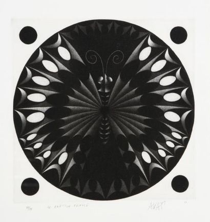 Mario AVATI (né en 1921) Le papillon épinglé, 1968. Manière noire. Signée et datée...
