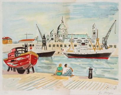 Yves BRAYER (1907-1990) Port de Marseille. Lithographie. Signée en bas à droite et...