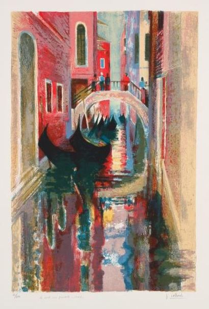 Paul COLLOMB (né en 1921) Venise - L'étang - Le jardin. Lithographies. Lot de trois...