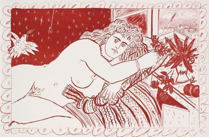 Alexandre FASSIANOS [grec] (né en 1935) Femme allongée. Lithographie. Signée en bas...