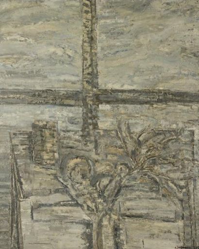 CLAUDE JOUHANNEAU (1931-2011) Atelier gris, 1978 Technique mixte sur toile Signée...