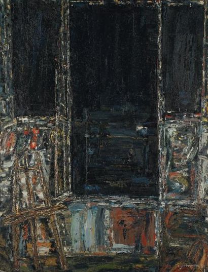CLAUDE JOUHANNEAU (1931-2011) Atelier la nuit, 1980 Technique mixte sur toile Signée...