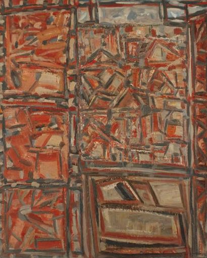 CLAUDE JOUHANNEAU (1931-2011) Fenêtre et paysage aux toits rouges, 1969 Huile sur...