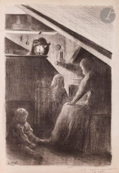 null Maximilien Luce (1858-1941) 

Intérieur de cuisine (femme et enfants). Vers...