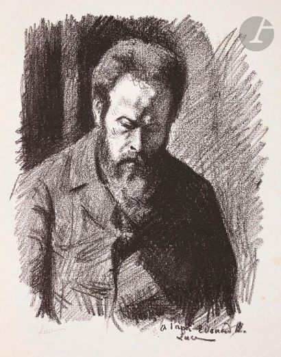 null Maximilien Luce (1858-1941) Portrait d’homme (à l’ami Édouard). Vers 1895. Autographie....