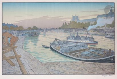 null Henri Rivière (1864-1951) 

Le Pont des Saints-Pères et le Louvre. (Pl. 6 des...