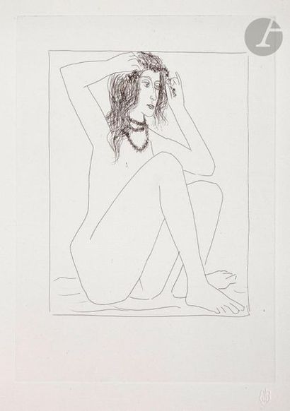 null Pablo Picasso (1881-1973) 

Femme nue se couronnant de fleurs. (Suite Vollard,...