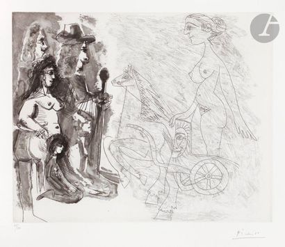 null Pablo Picasso (1881-1973) 

Femme sur un char romain, spectateurs rembranesques...