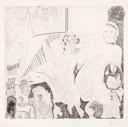 null Pablo Picasso (1881-1973) 

Scène de cirque, avec cheval ailé, vue par un machiniste....