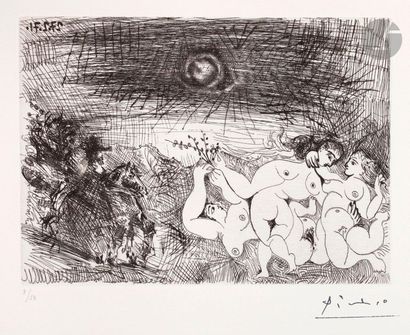 null Pablo Picasso (1881-1973) 

Cavalier surprenant des femmes dansant au clair...