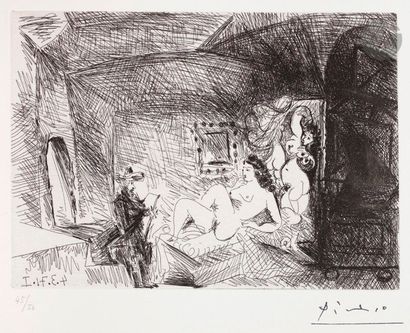 null Pablo Picasso (1881-1973) 

Peintre, modèle et toile dans une pièce voûtée du...