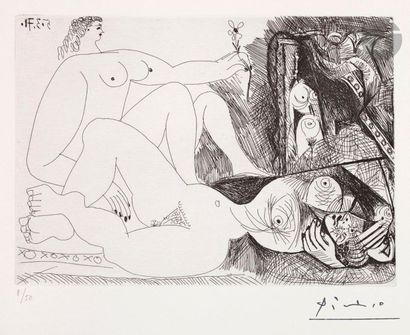 null Pablo Picasso (1881-1973) 

Femmes entre elles, dont une avec une fleur, et...