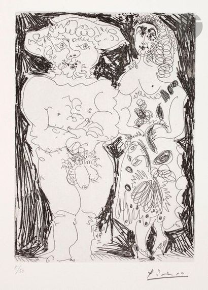 null Pablo Picasso (1881-1973) 

Paysan et maja. (Les 156, pl. 74). 11 mars 1971....