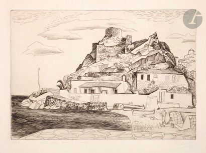null Demetrios Galanis (1879-1966) 

Petite plage dans les Cyclades. Vers 1950. Burin....