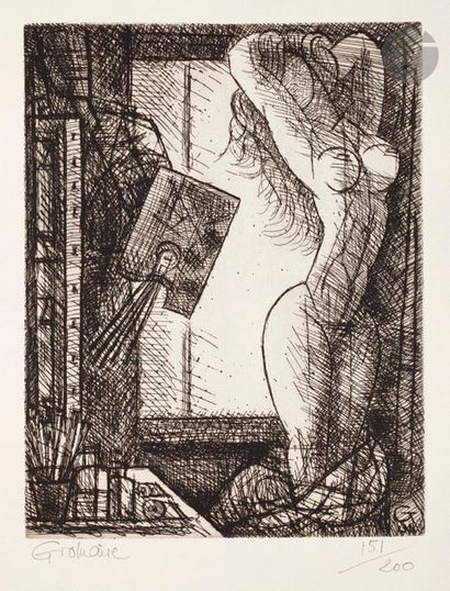 null Marcel Gromaire (1892-1971) 

Le Peintre et son modèle. 1950. Eau-forte. 198 x 257....