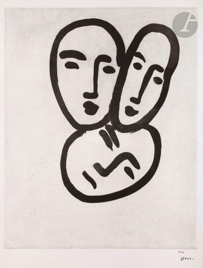 null Henri Matisse (1869-1954) 

Trois têtes ; À l’amitié. (Masques d’Apollinaire,...