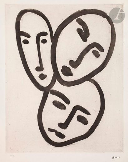 null Henri Matisse (1869-1954) 

Trois têtes ; À l’amitié. (Masques d’Apollinaire,...
