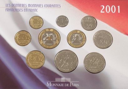 null MONNAIE DE PARIS. Série de 10 Pièces. 2001. 1 Centime à 1 x 20 Francs. 
Carton...