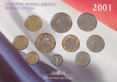 null MONNAIE DE PARIS. Série de 10 Pièces. 2001. 1 Centime à 1 x 20 Francs. 
Carton...