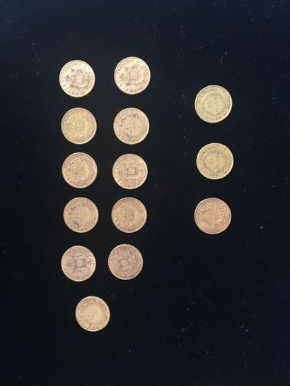 null 14 pièces de 20 Francs en or; dans un sachet numéroté 2017150. 
- 6 pièces de...